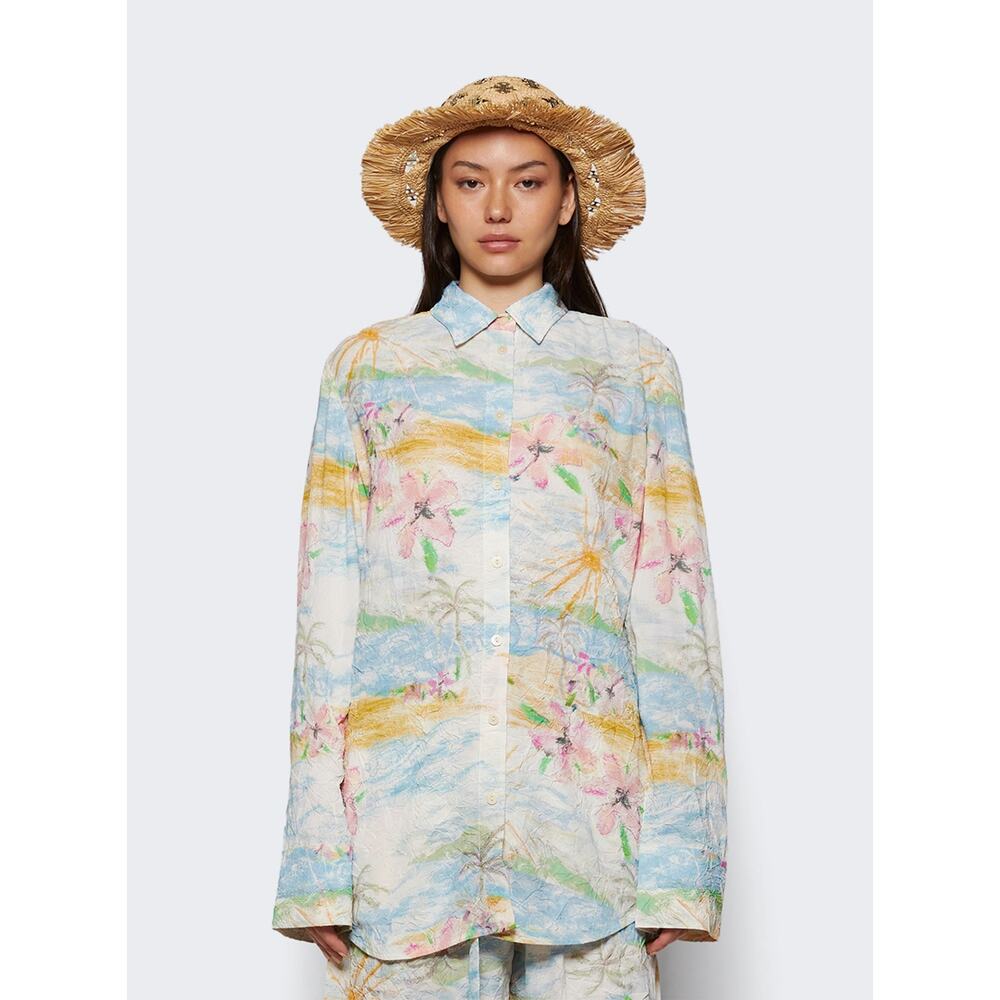 Christopher Esber Crimped Bahia Shirt in Hibiscus Print AU 10 US 6